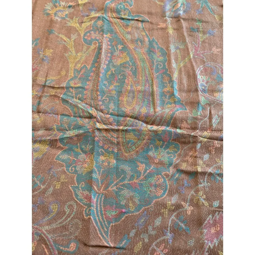 Mauve blue paisley blanket scarf with fringe